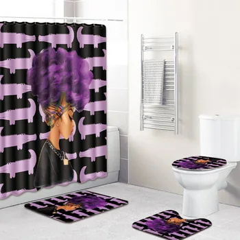 

T Bathroom 180*180cm Shower Curtains PVC Anti Slip Bath Mat 4 Piece Bathroom Rug Sets Toillete Cover Rug Carpet for Home Decor