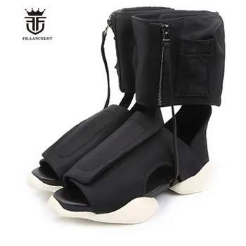 

New Euro Fashion Personalized high top Handmade Vintage Punk Rome Sandals Causal thick sole flat open toe men High beach sandals