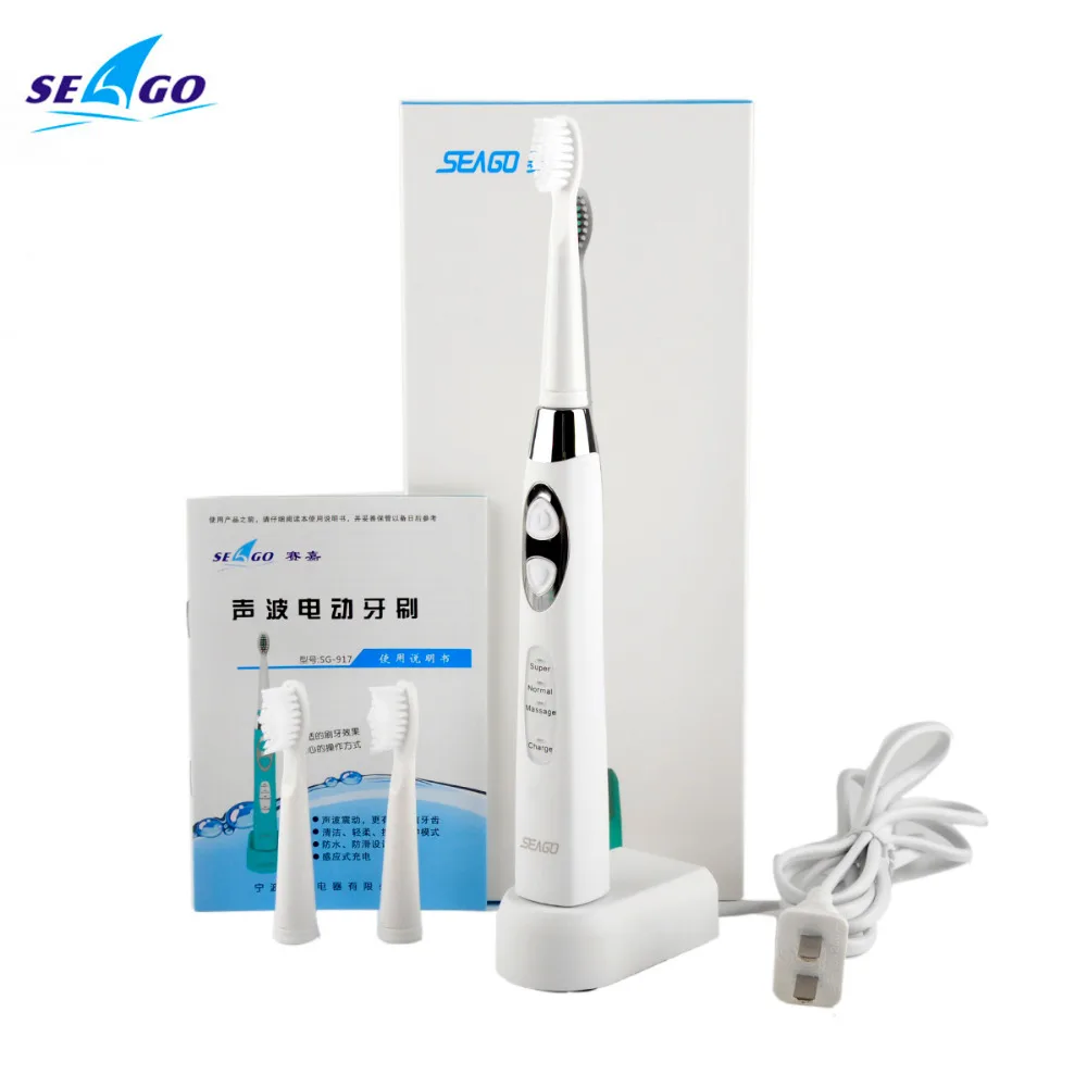 

Seago SG-917 Ultrasonic Electric Toothbrush Intelligent Sonic Super Soft Whitening Automatic for Adult Oral Hygiene 3 Brush head