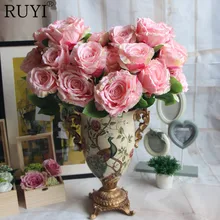 Искусственные цветы, шелковые цветы, европейские осенние яркие пионы, искусственные листья, свадебные, вечерние, украшение для дома, 7 головок, пион, Рождественский подарок