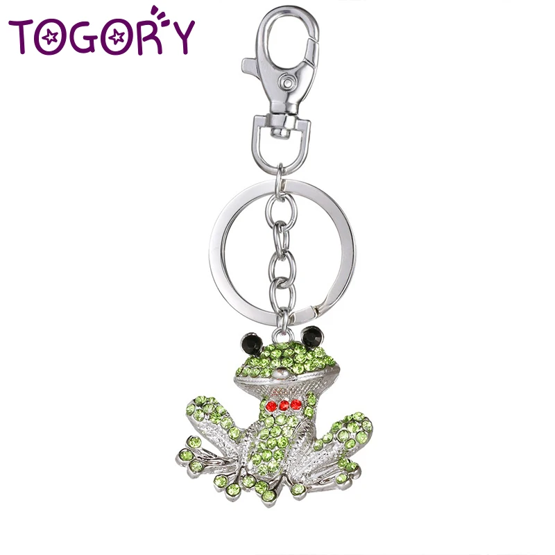 

TOGORY 3D Auspicious Frog Key Holder Chains Whole Enamel Creen Crystal Bag Pendant Keyrings KeyChains For Women