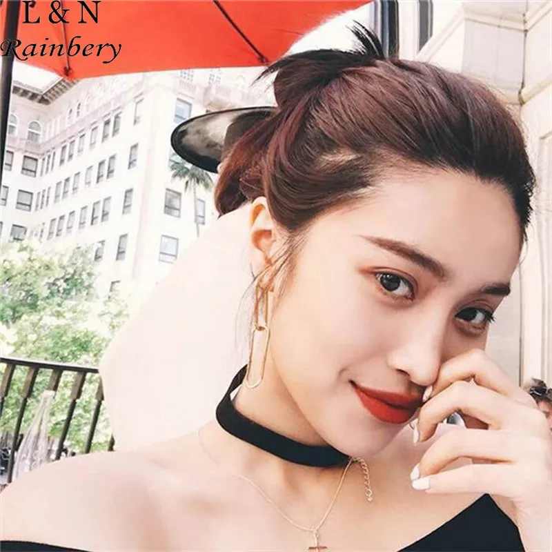 

Rainbery Simple Geometric Chain Paper Clips Long Earrings For Women Brincos Bijoux Gold Color New Fashion Jewelry Wholesale