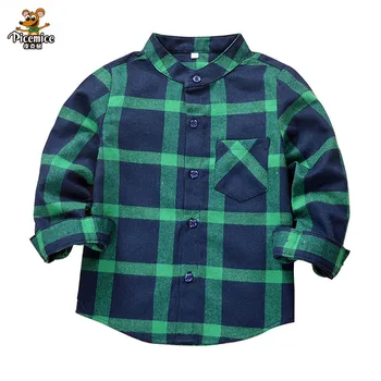 

New 2020 Autumn Children Boys Shirts Fashion Plaid Mandarin Collar Long Sleeves Shirts For 2-12 Years Old Kids Wear Clothes