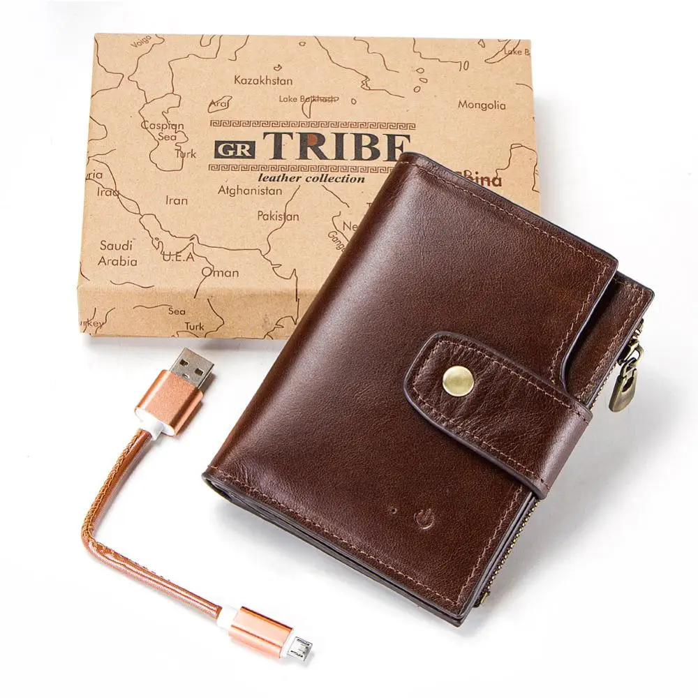 Мужской смарт-кошелек из натуральной кожи высокого качества, Умный кошелек с защитой от потери Bluetooth, мужской держатель для карт, костюм для смартфона - Color: Coffee-BOX