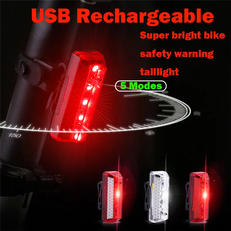 USB Rechargeable Bike LED Tail Light Bicycle Safety Cycling Warning Rear Lamp