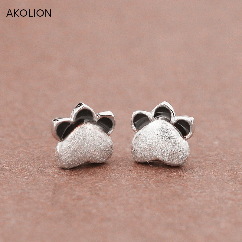 

AKOLION Silver Color Cat Paws Stud Earrings Wedding Earings Display For Women Cartoon jewelry Earring Boucle