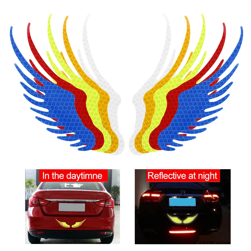 

1 PC Glue Sticking Angel Wings Covering scratch Reflective Safety Warning Sign Car Sticker Auto Decal Bike Motorbike Decal