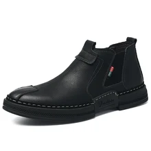 Мужская обувь из коровьей кожи для отдыха; Туфли-оксфорды без застежки на платформе с острым носком; уличные ботильоны «Челси»; сезон весна-осень-зима; zapato