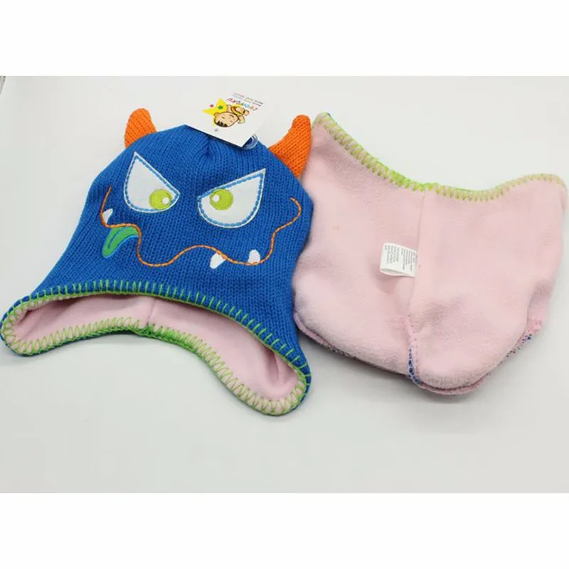 Kids Beanies Cute Cartoon Horn Caps Funny Face Embroidery Skullies Children Knit Wool Fleece Hats Boys Girls Winter Accessories (6)