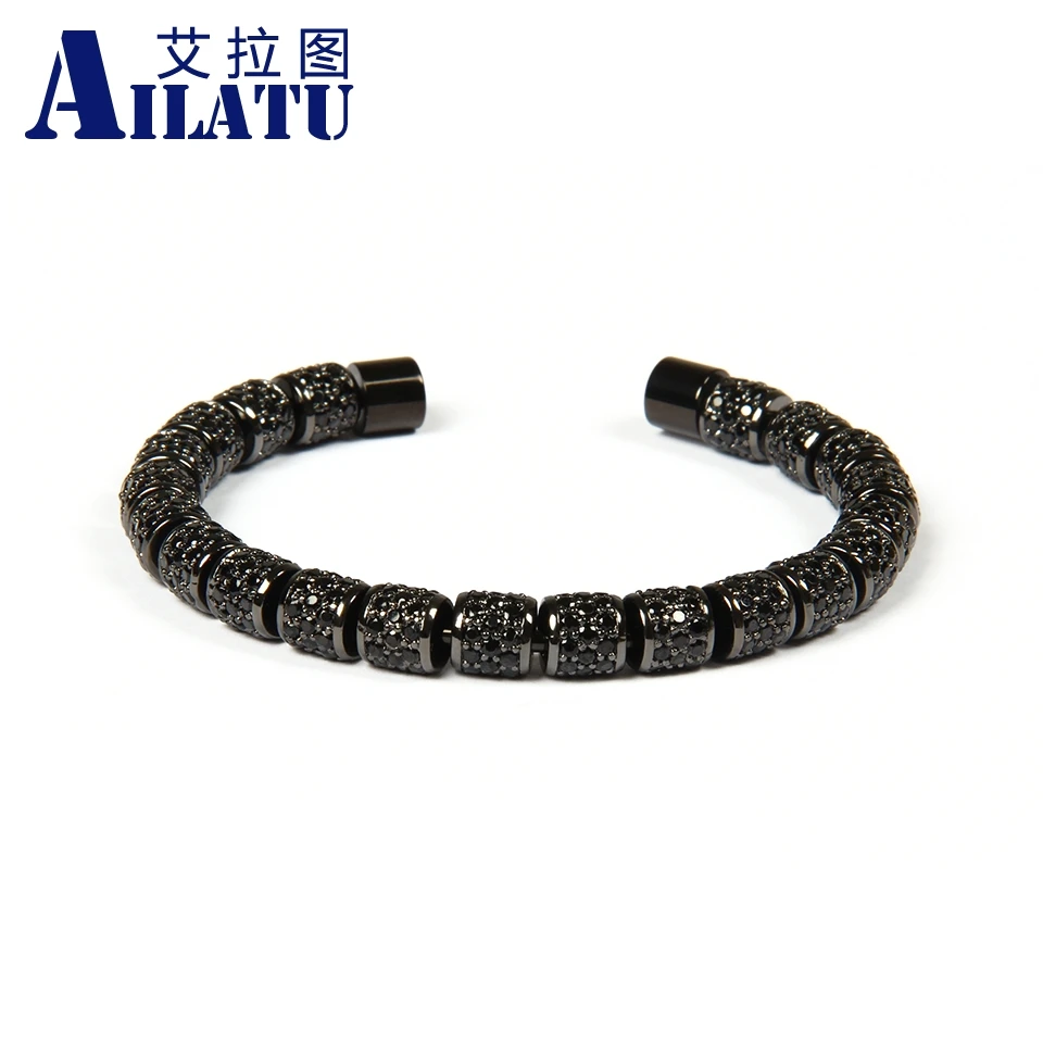 

Ailatu Luxury Jewelry Full Black Cz Spacer Beads Stainless Steel Bangles for Men and Women's Gift