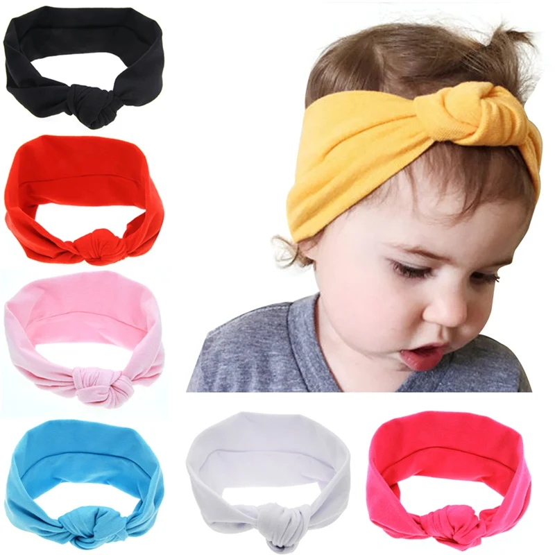 2PCS/LOT Soft Cotton Girl Headbands Baby Knot Hair Bands Turban Head