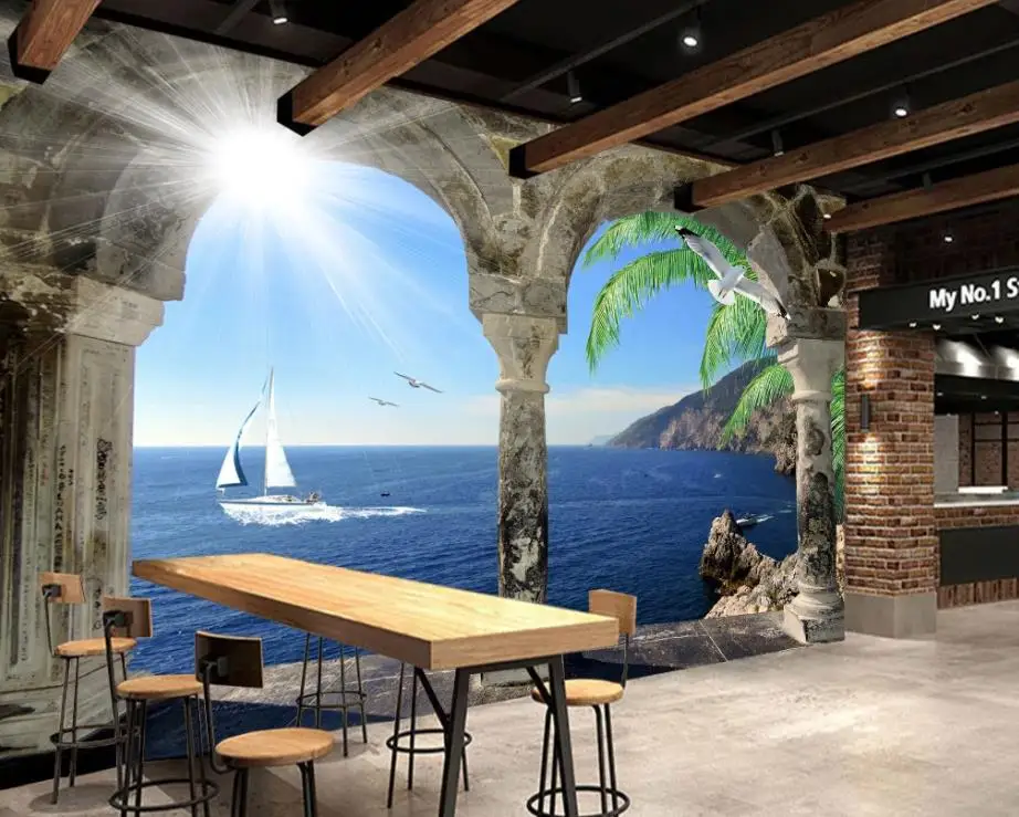 wallpaper for walls 3 d for living room Mediterranean arch sailboat coco castle vintage background wall wallpaper for walls 3 d for living room Mediterranean arch sailboat coco castle vintage background wall
