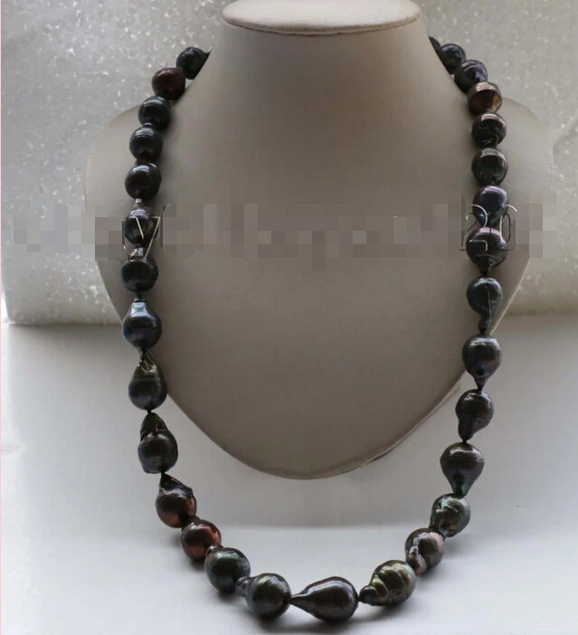 

FREE SHIPPING 30" Genuine Natural 25mm Black Reborn Keshi Pearl Necklace 14KGP #f1770!