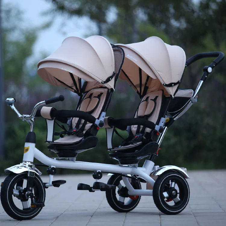 Детская коляска для Близнецов с передним и задним сиденьем, детская спортивная трехколесная коляска для близнецов, двойной трехколесный велосипед, вращающееся сиденье для велосипеда