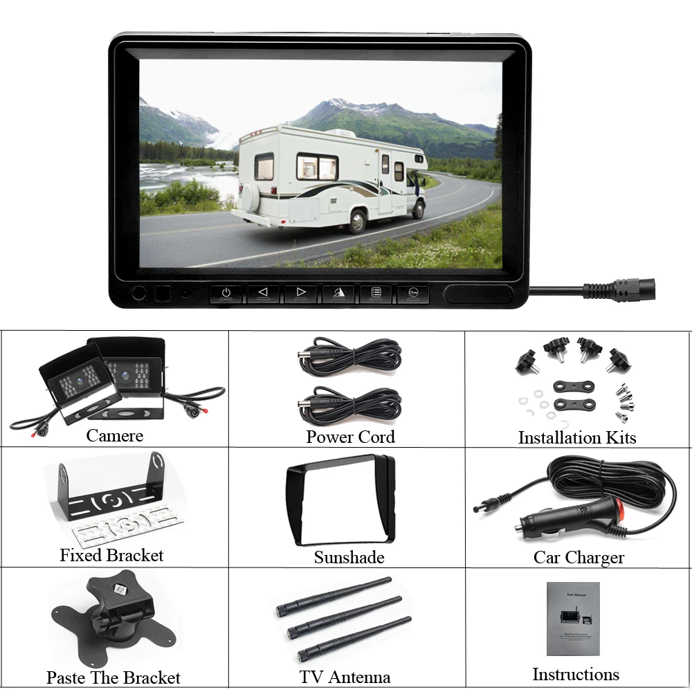 AMPrime цифровой беспроводной автомобильный монитор заднего вида водонепроницаемый ИК резервные камеры сплит-экран для грузовика/автобуса/каравана/Traile