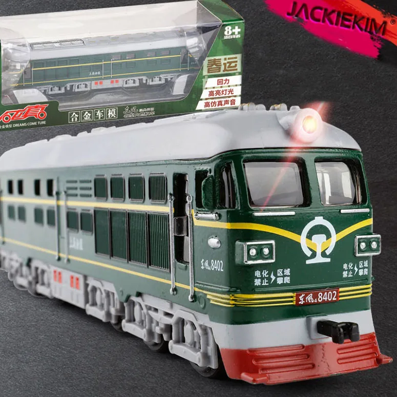 

New Dongfeng 4B locomotive Simulation Model of Acousto-optic Alloy Warrior Green Train Model Classic Children's Toy Train gifts