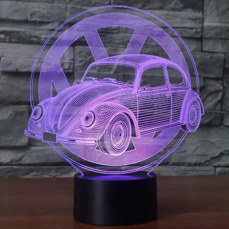 Новинка 3D Beetle Автомобильная моделирующая Светодиодная настольная лампа 7 цветов меняющая иллюзию ночной Светильник Usb сенсорный светильник прикроватный Декор