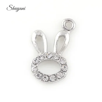

20Pcs Alloy Rabbit Necklace Pendant Rhinestone Silver Color Charms Dangle For Women Bracelet Jewelry