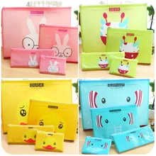 

free shipping korea stationery small animal large capacity multifunctional pencil case brief pencil box female 4 pcs set
