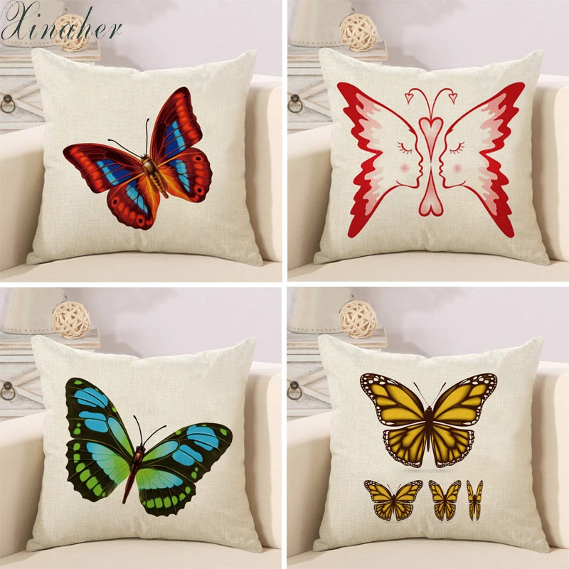 

Butterfly Home Cushion covers Cotton linen colourful pillow cover Sofa bed Nordic decorative pillow case almofadas 45x45cm