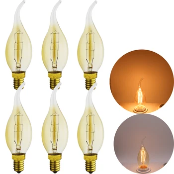 

6 pcs/lot Dimmable C35L E14 base 40W retro Edison bulb antique incandescent tungsten light bulb home bulb 220V