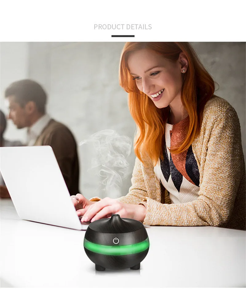  Wooden Grain Air Humidifier USB Aromatherapy  Diffuser Ultrasonic with Colorful Light Essential Oil Aroma Diffuser2