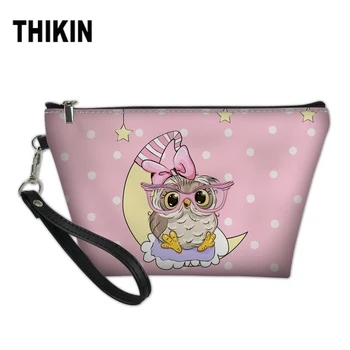 

THIKIN Women Custom Makeup Bag Kawaii Cartoon Owl Pattern Cosmetic Bag Hanging Beauty Case Make Up Toalete Bag Wash Kit Bags