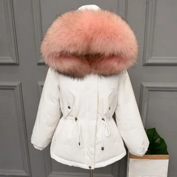 Женская большая парка с натуральным мехом белого утиного пуха, верхняя одежда с капюшоном, зимняя куртка, Женское пальто, плотное теплое зимнее пальто - Цвет: 1