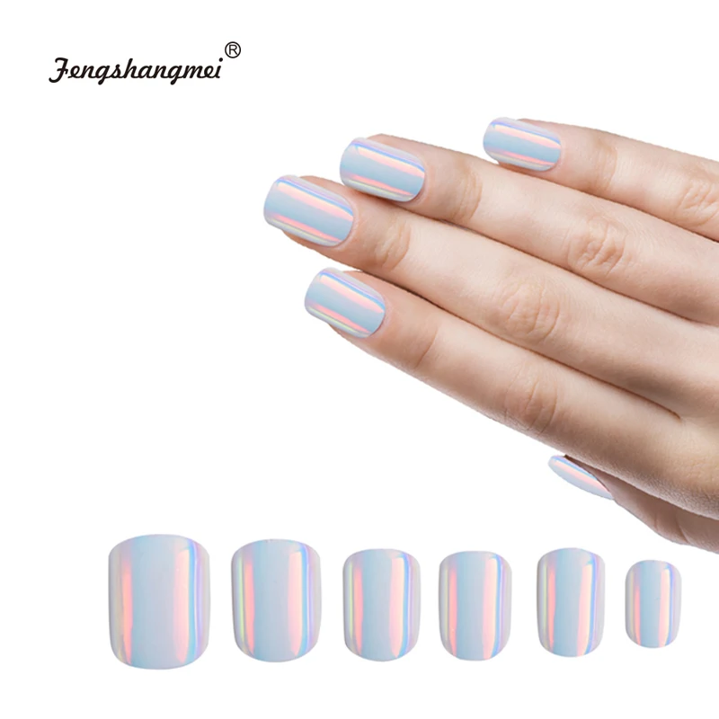 

fengshangmei 12pcs Multiple Colors Chrome Mirror Fake Nails Acrylic French False Nail
