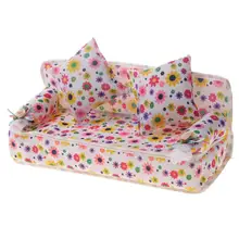 Куклы мебель для гостиной диван с цветочным принтом+ 2 подушки для кукольного домика миниатюрный Декор