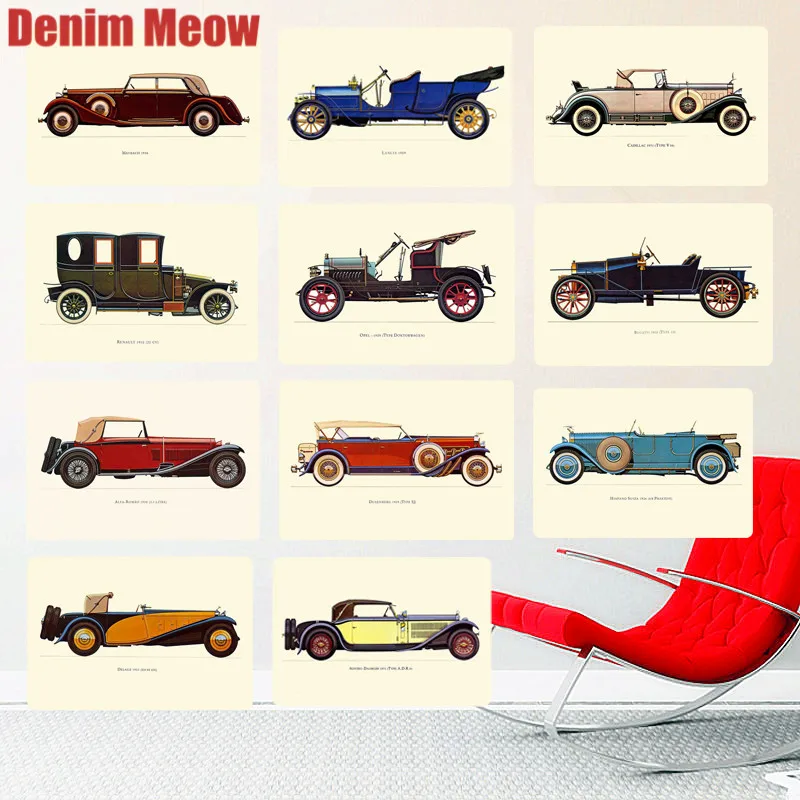 

Classic Cars Vintage Metal Tin Signs Kitchen Bar Pub Home Wall Decor Art Plaque Bubbling Car Iron Painting HD Wall Stickers N270