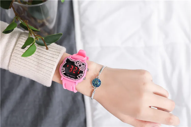 Hello kitty часы с героями мультфильмов детские спортивные наручные часы для девочек детские светодиодные цифровые бриллиантовые Наручные часы Nina Reloj Nino часы