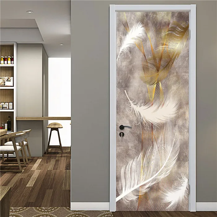 Ретро деревянные наклейки на дверь ПВХ водонепроницаемые обои для дверей гостиной спальни домашний декор Фреска Сделай Сам обновленная наклейка 90x200 см - Цвет: DZMT093