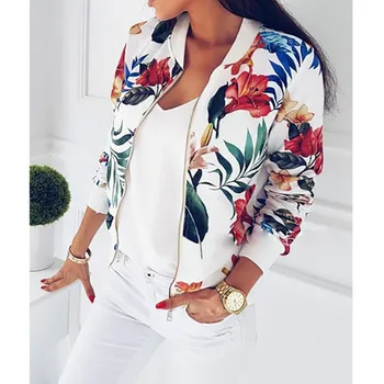 

Spring Autumn Women Coat 2018 Fashion Ladies Retro Floral Zipper Up Jacket Casual Coat Outwear Women Clothes