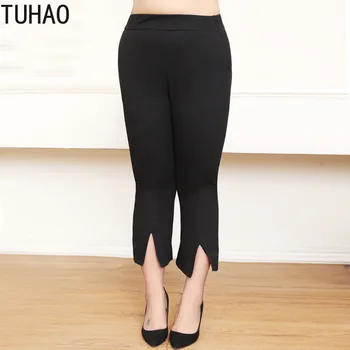 

TUHAO Woman Plus Size 10XL 8XL 6XL Black Pants Ladies Trousers High Waist Straight Office Lady Pants Women Elegant Split Pant