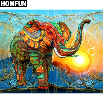 

HOMFUN Full Square/Round Drill 5D DIY Diamond Painting "Colorful Elephant" Embroidery Cross Stitch 5D Rhinestone Home Decor