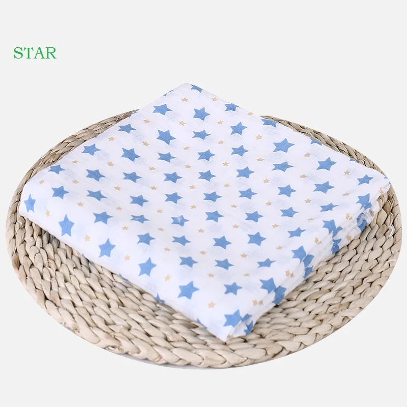 Spring Baby Cotton Blanket Cartoon Star Print Infant Muslin Swaddle Newborn Baby Props Blankets Photography newborn baby blanket cotton muslin swaddle photography background stroller cover baby infant newborn cloth diaper wrap 110 110cm