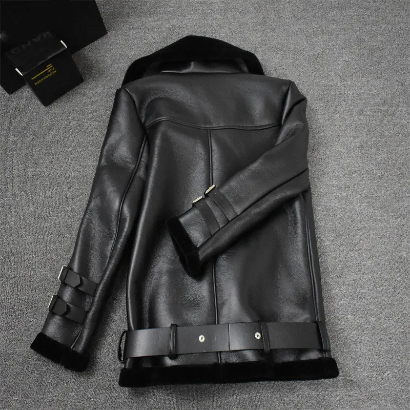 De Manteau Fourrure Chaud face Moyen Casual Mérinos Véritable En Double Réel Hiver Pu Cuir Veste Et Black Femmes Long Outwear Épais Manteaux RwyA44qH