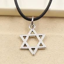 Nueva moda estrella de david escudo colgante con hexagrama collar gargantilla encanto Cordón de cuero negro precio de fábrica joyería