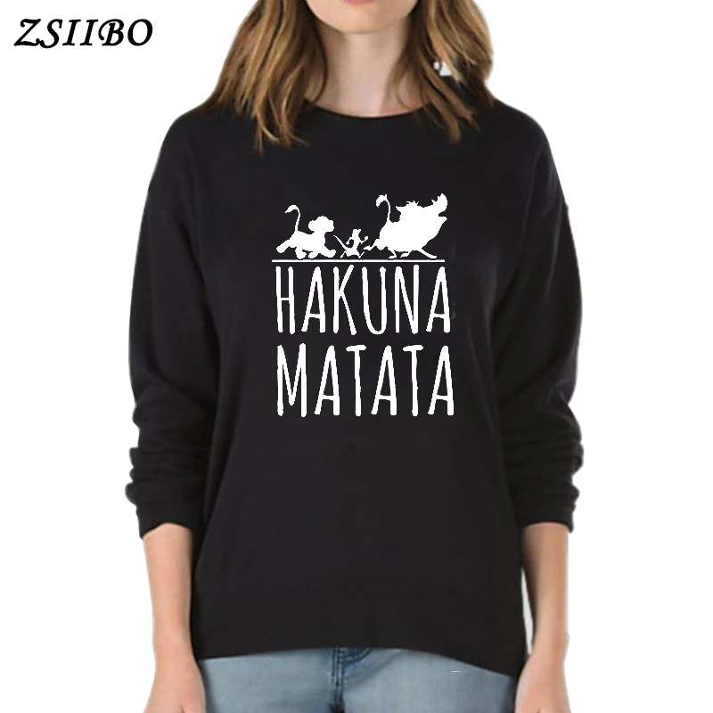 Hakuna Matata letter Print Womens Hoodies Long Sleeve O