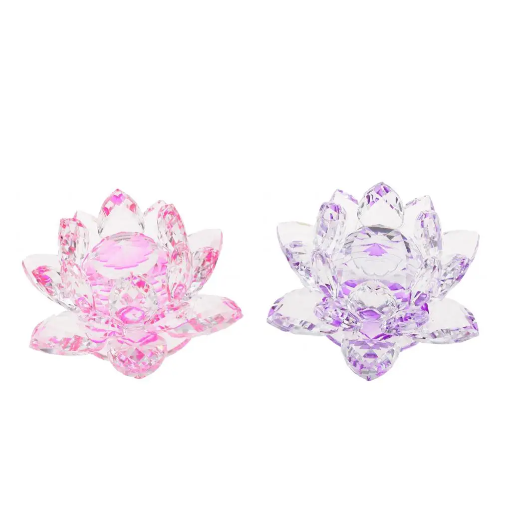 2pcs Crystal Figurine Lotus Flower Models Wedding Centerpieces Purple & Pink