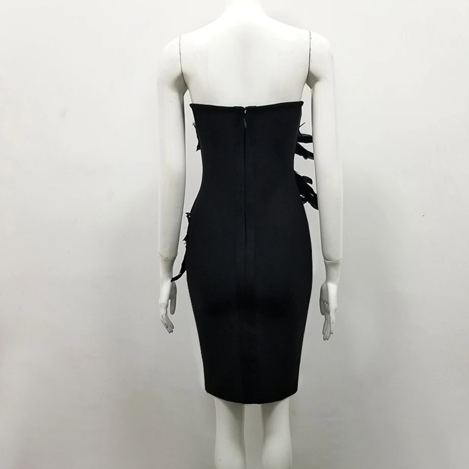 Black Strapless Bandage Dress with Sleeveless Feather Detailing for Club Celebrity Parties image 5