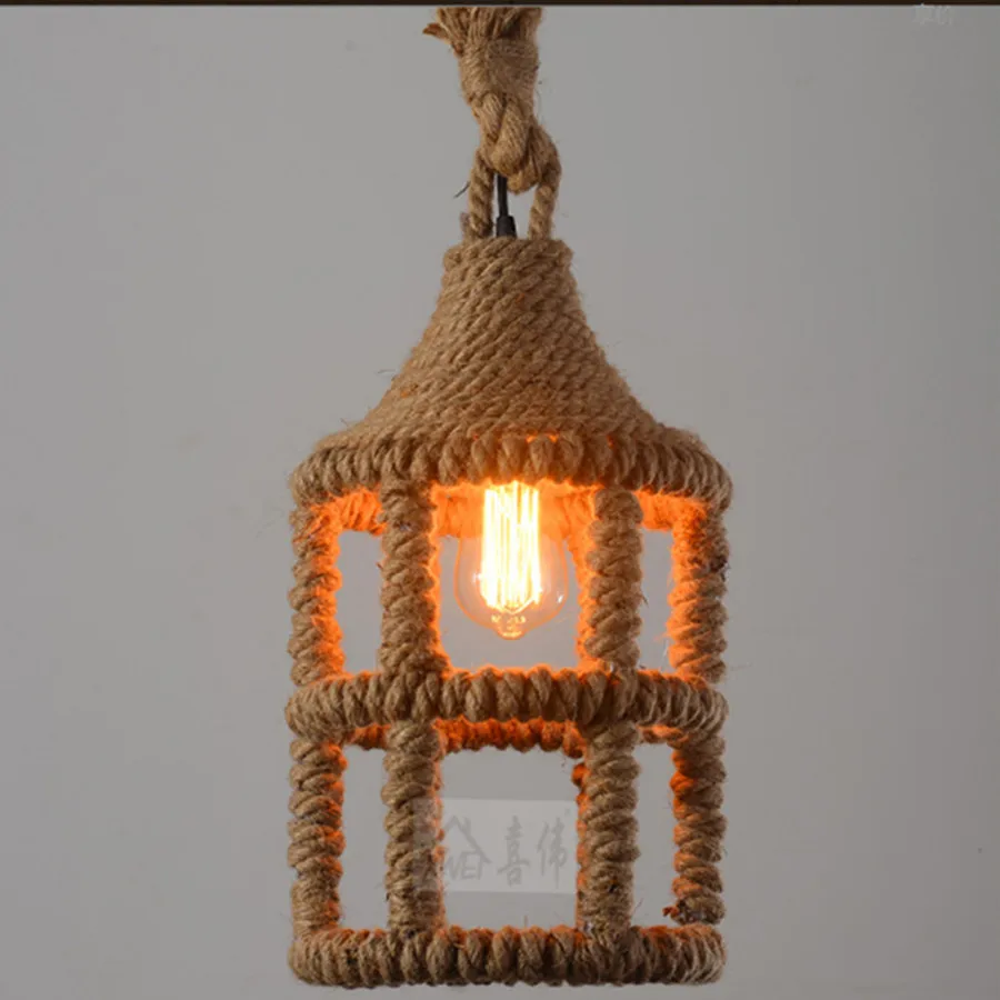Interior Industrial Vintage cáñamo cuerda colgante de luz casa de