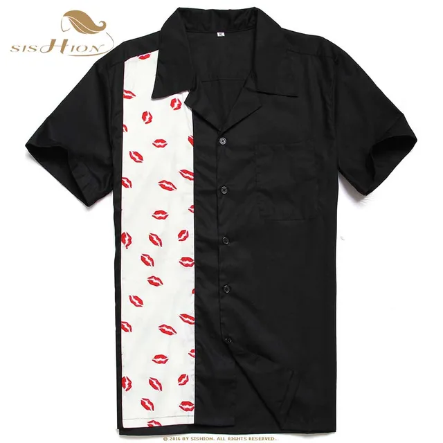 Special Price SISHION Classic Retro Shirt Men Clothing Tops ST110 Red lips Print Short Sleeve Button Up Men Bowling Shirt overhemden heren Special Price SISHION Classic Retro Shirt Men Clothing Tops ST110 Red lips Print Short Sleeve Button Up Men Bowling Shirt overhemden heren