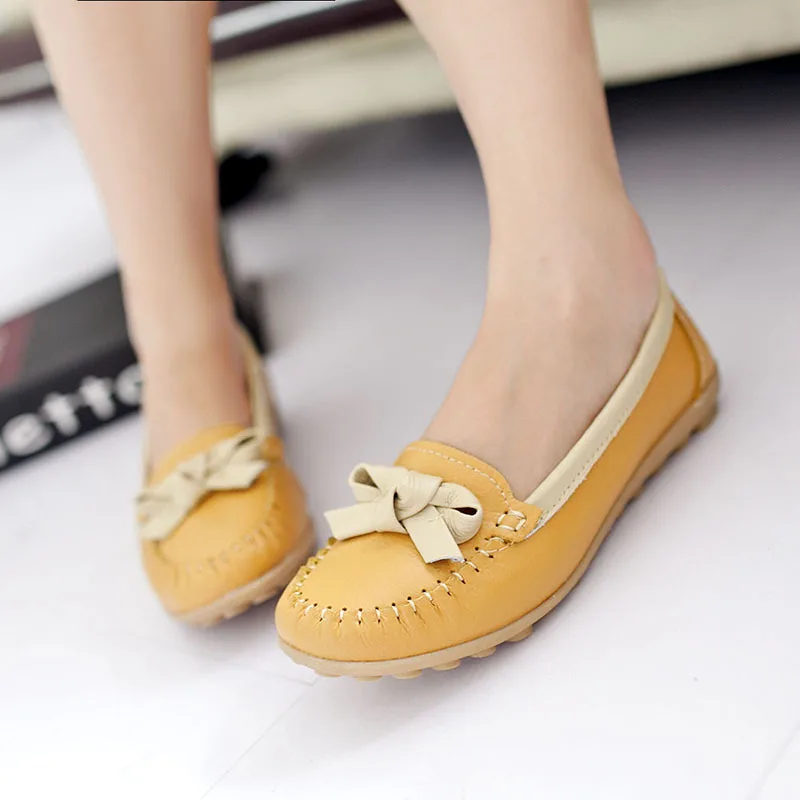 

2015 New Fashion Women Sexy Flat Shoes Genuine Leather Cute Mother Shoes Bowtie Office Lady Moccasins Sapatos Femininos,707