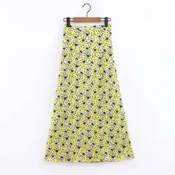 2019 летние женские повседневные юбки с высокой талией цветочный принт трапециевидная юбка женская желтая Элегантная Модная тонкая Faldas Saias