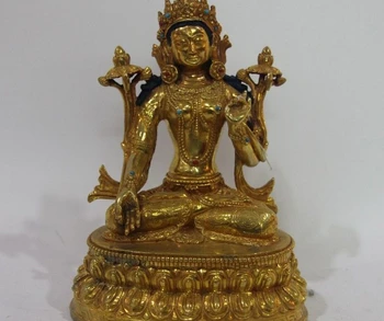

Tibet temple Bronze Copper 24K Gold Gilt White TaRa goddess Bodhisattva kwan-Yin