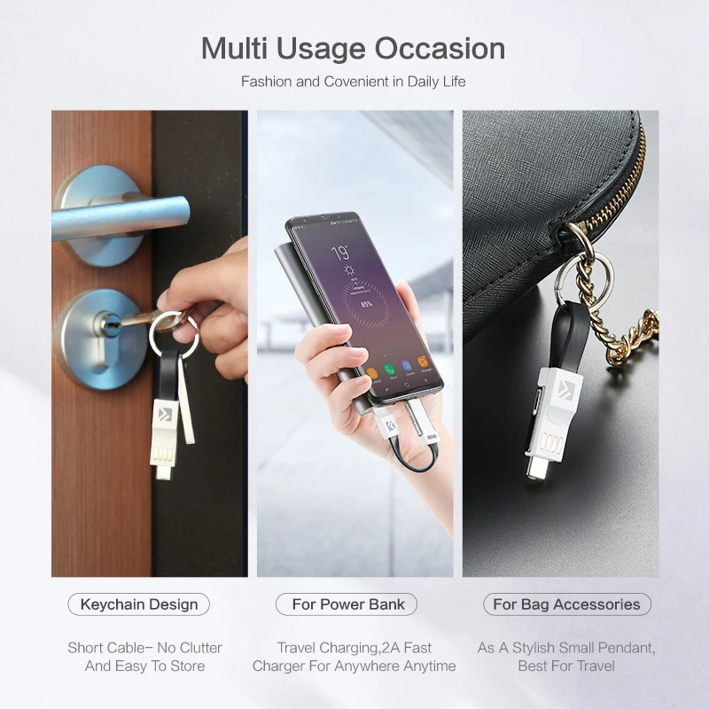 FLOVEME 3 in 1 USB Cable Micro USB Type C Cable For Lightning Cable For iPhone Samsung 2A Mini Keychain Charger Charging Cables FLOVEME 3 in 1 USB Cable Micro USB Type C Cable For Lightning Cable For iPhone Samsung 2A Mini Keychain Charger Charging Cables