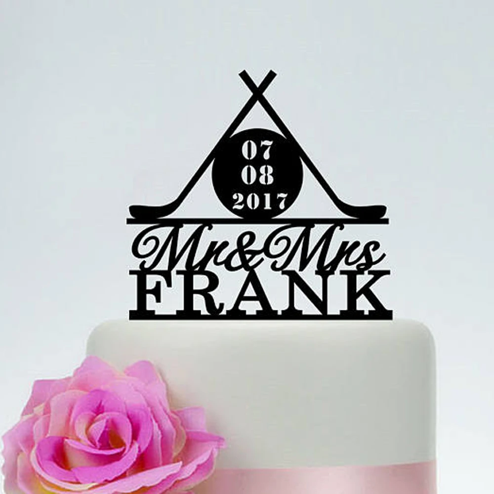 Free Shipping Personalized  MR MRS Baseball Hockey Fan Cake Topper Wedding Decoration Custom Wedding Last  name  Cake Topper1