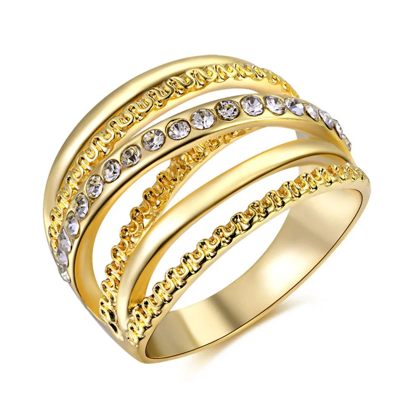 

Canner Gold Color Rhinestone Multilayer Hollow Out Rings For Women Bling Cubic Zirconia Finger Ring Men Party Gift Jewelry C3